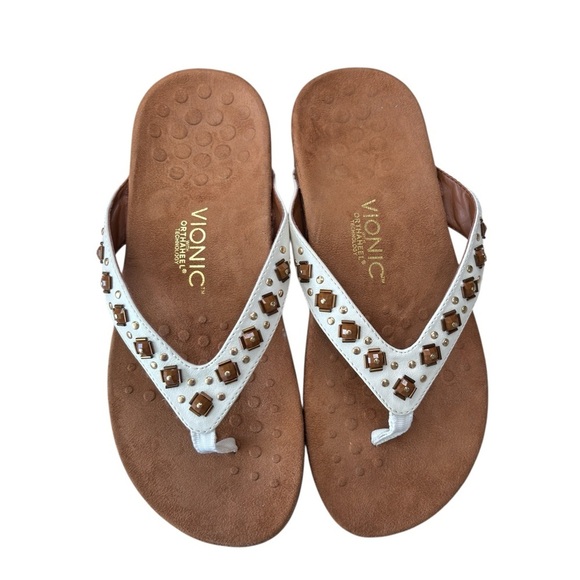 Vionic Orthaheel Floriana Thong Sandals Size 9 WIDE White Leather Embellished - Picture 16 of 16